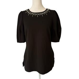 Karl Lagerfeld black pearl detail short sleeve top size 4